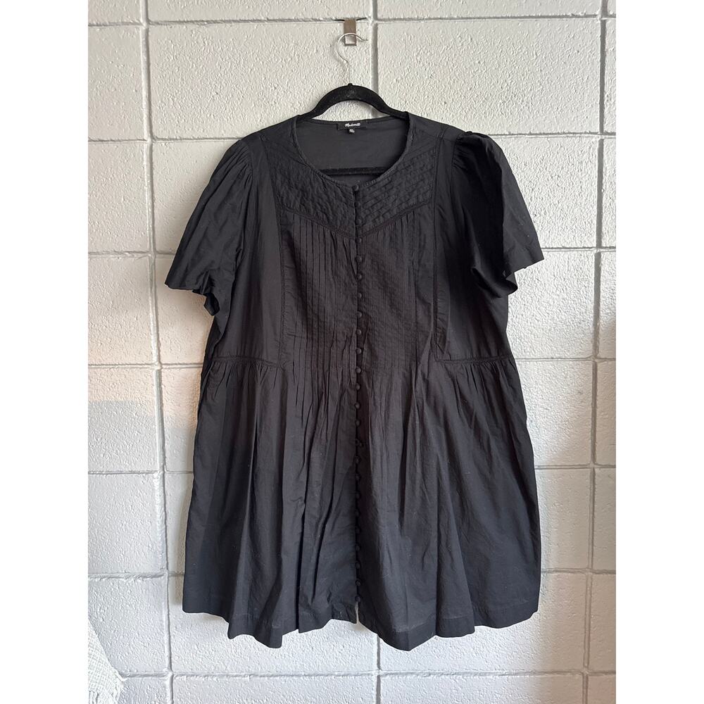 Madewell Lace Trim Pintuck Button Front Mini Dress Black size XXL in Black - Picture 2 of 5